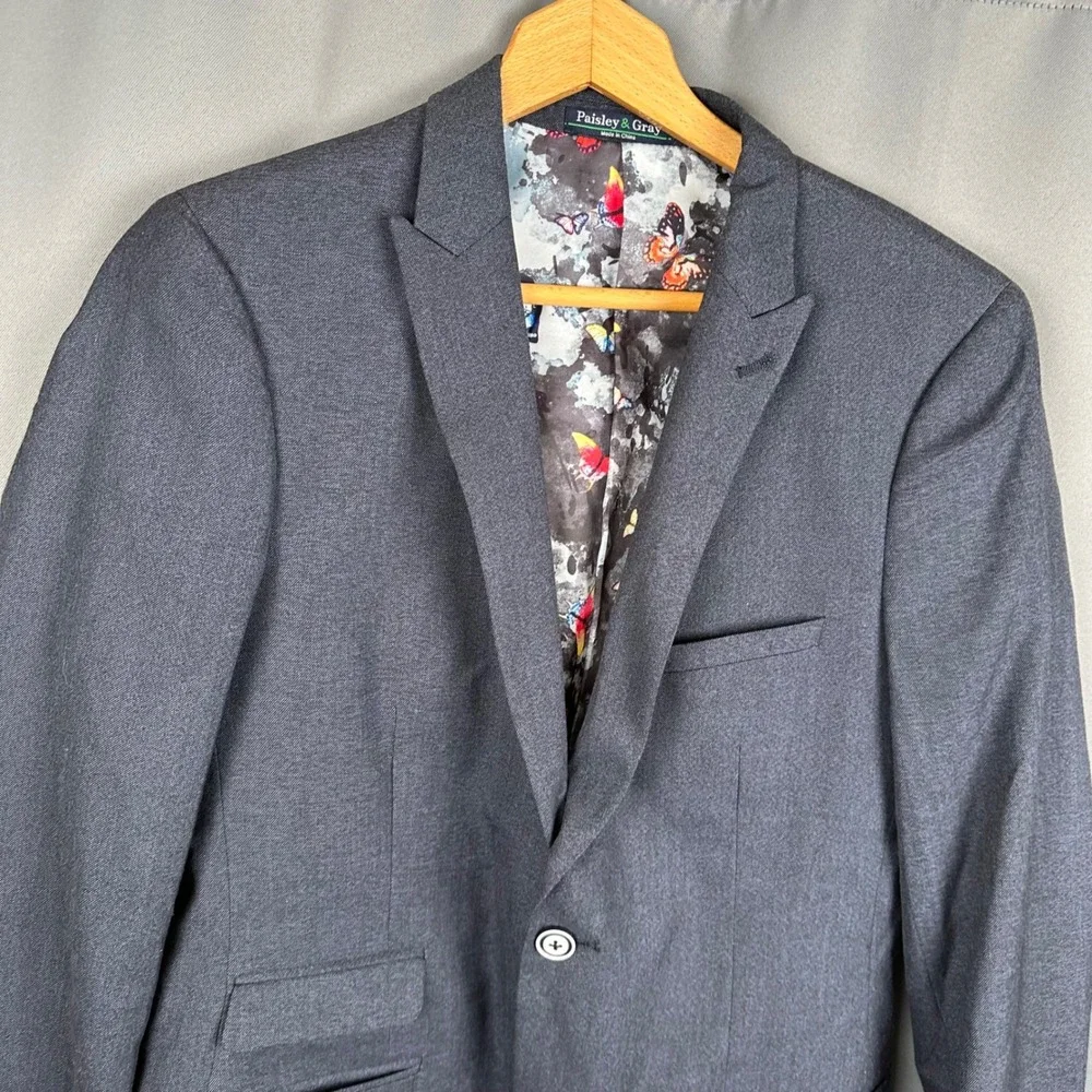 Paisley & Gray Mens Slim Fit Blazer Gray Butterfly Lining Sport Coat 38R